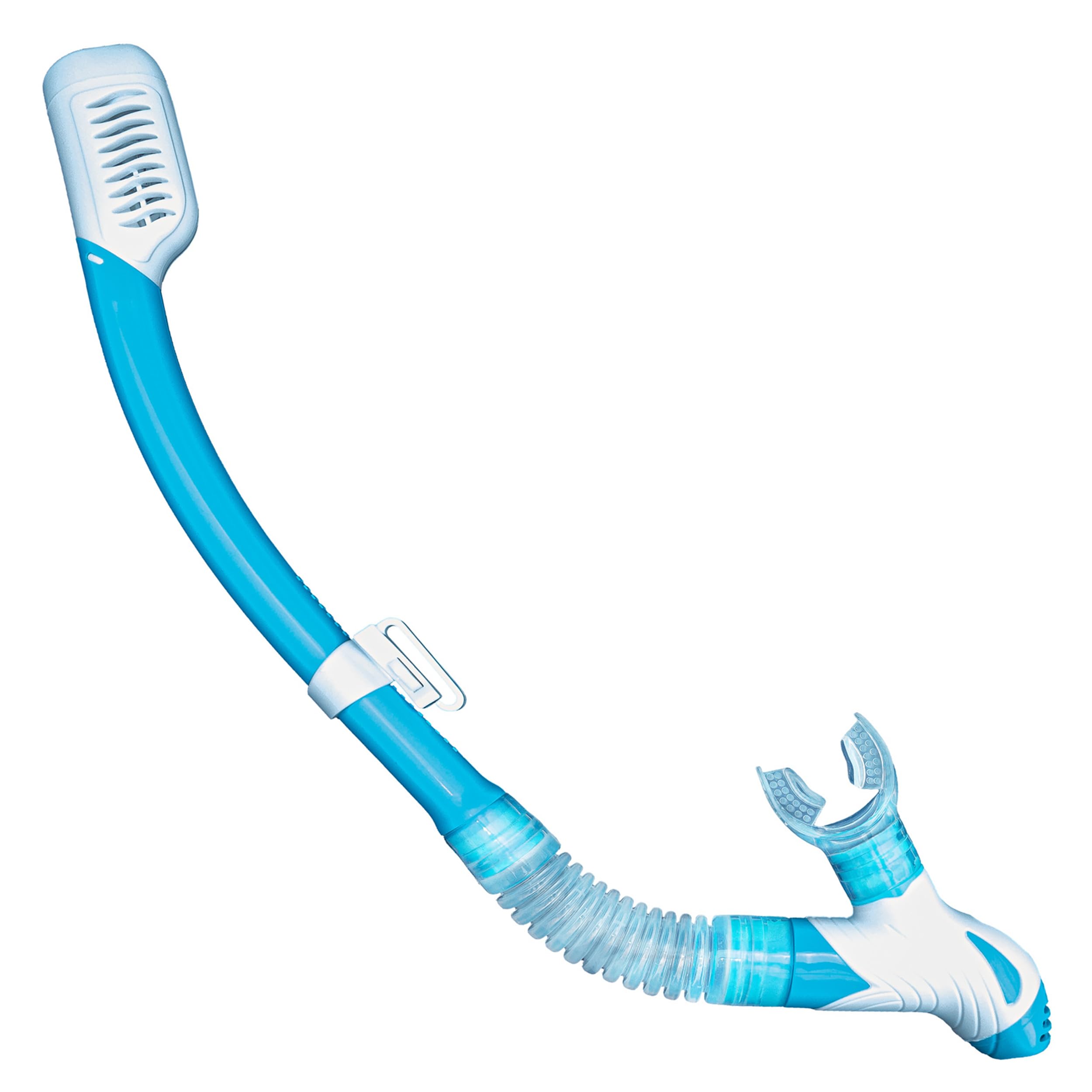 Dry Snorkel with Purge Valve for Adults - Comfortable Silicone Mouthpiece, Quick Release Clip - Scuba Diving, Snorkeling