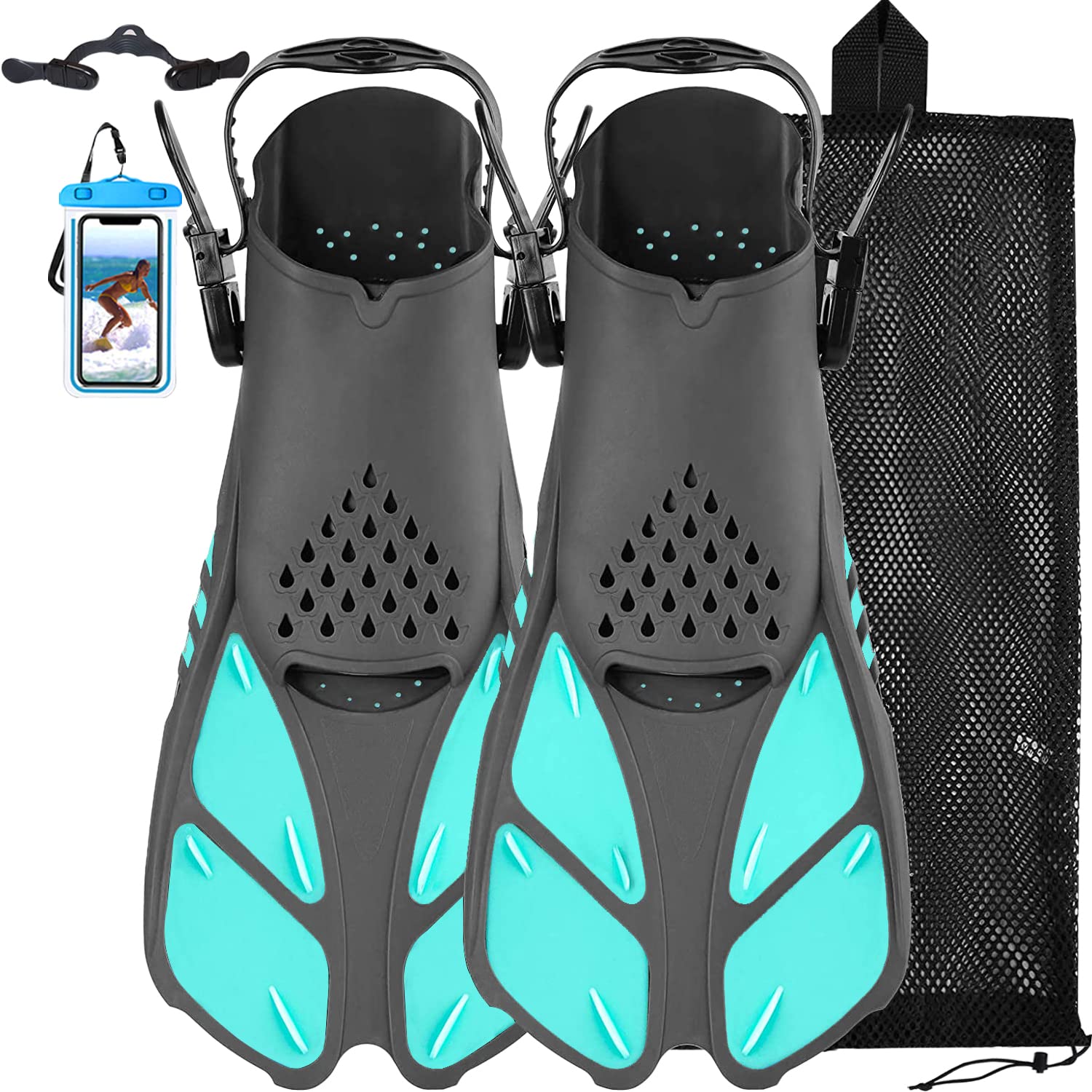 Swim Fins Snorkel Fins for Travelers with Mesh Bag and Extra Strap Open Heel Adjustable Snorkeling Gear
