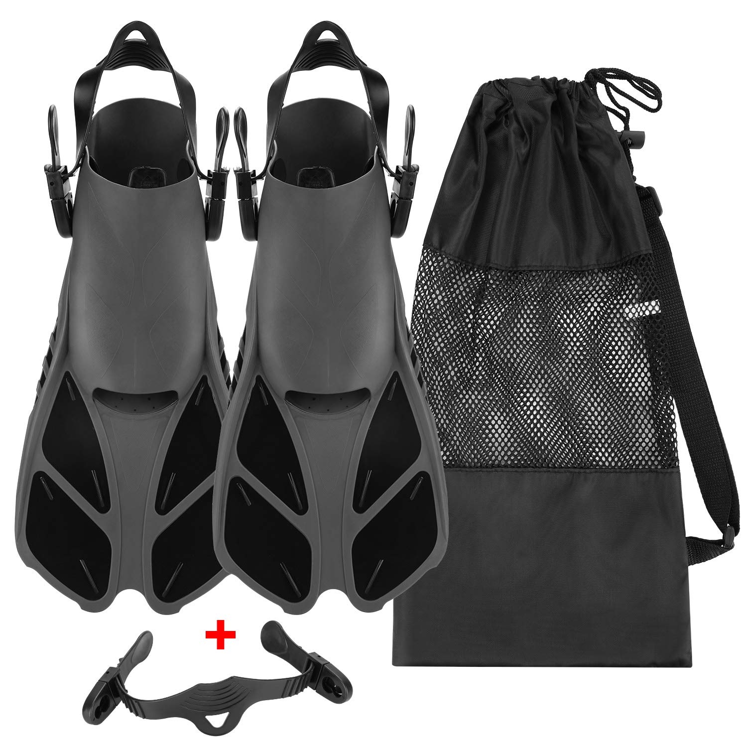 Oumers Snorkel Fins, Travel Size Adjustable Strap Diving Flippers with Mesh Bag and Extra Buckle Connector for Men and W