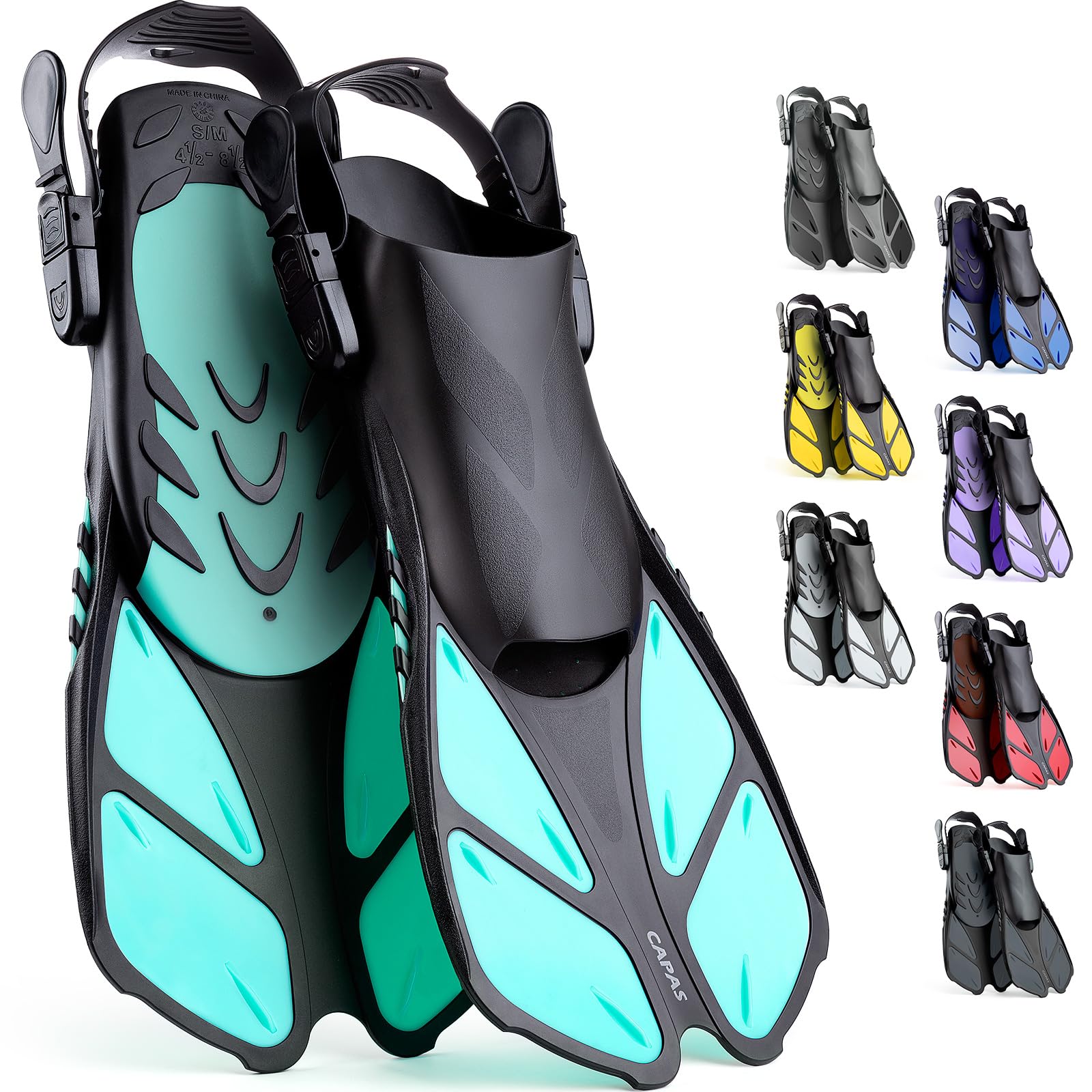 CAPAS Adjustable Snorkel Fins for Adults and Kids - Travel Size Snorkeling and Diving Flippers
| CAPAS Snorkeling Fins